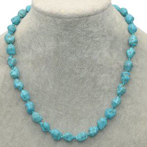 Necklace Faux Turquoise Nuggets Hand Knotted Southwestern Fancy Clasp 18" NWOT